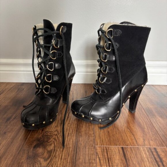 Michael Kors Black leather shearling lined heeled boots - Picture 1 of 10